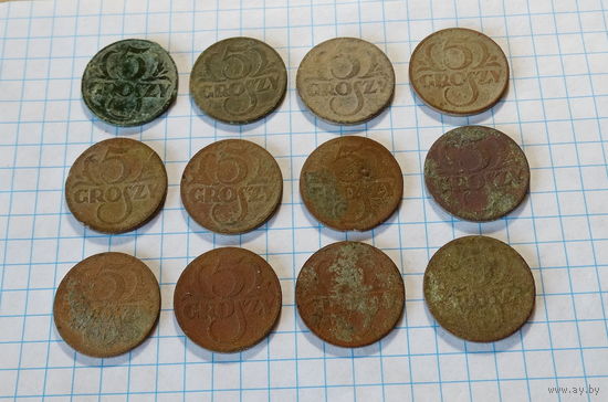 Пяти грошовики-12 шт. Речь Посполита.