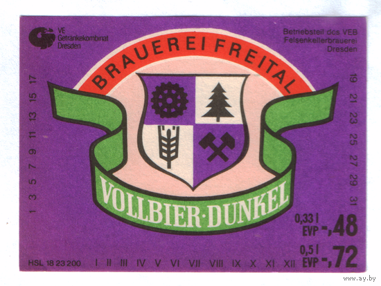 Этикетка пива Vallbier-Dunkel Германия П829