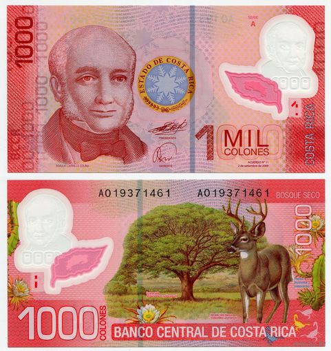 Коста-Рика. 1000 колон (образца 2009 года, P274a, UNC)