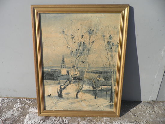 Картина Грачи прилетели Саврасов А.Репродукция.70-е г.С рубля.