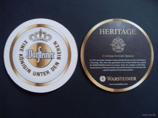 Подставка под пиво Warsteiner. Бирдекель (Германия) - 1 шт