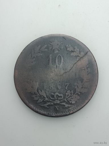 Италия 10 чентезимо 1866 года .  N