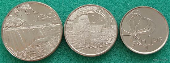Зимбабве. Набор 3 монеты 1, 2, 5 Золотых (ЗИГ) 2024 год