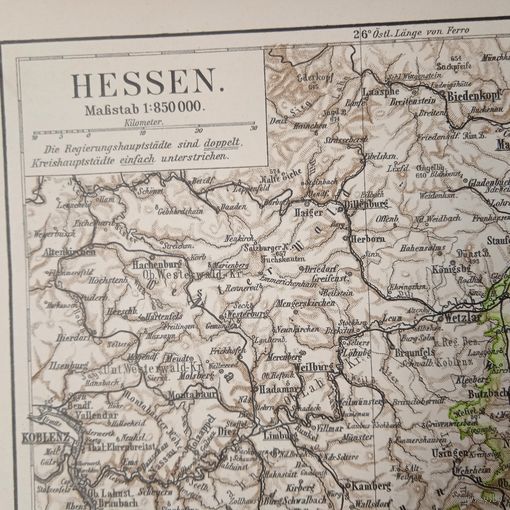 HESSEN  Карта. Литография Германия. Гравюра середина 19века 30x24см. РАСПРОДАЖА КОЛЛЕКЦИИ.
