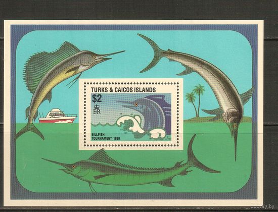 Тёркс и Кайкос-1988(Мих.,БЛ.73) , **  ,  Морская  Фауна ,Рыбы