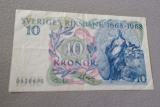10 крон 1968 г. 300 лет швецкому банку