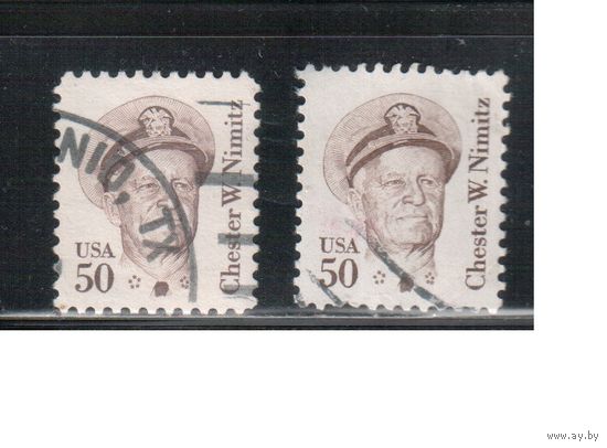 США-1985, (Мих.1728 А+F) , гаш., Стандарт, Личности, Адмирал (одиночка), 2 зубцовки