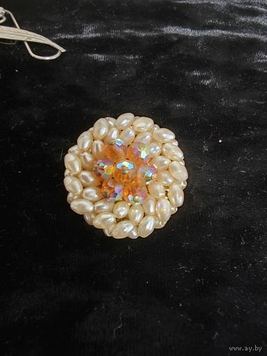 Винтажная наборная брошь под жемчуг Чехословакия