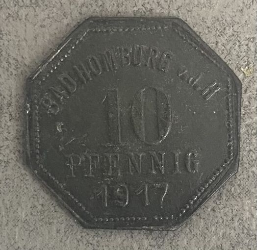 Монета нодгельд 10 пфеннигов 1917 год. Бад-Хомбург-фор-дер-Хеэ. Веймарская республика
