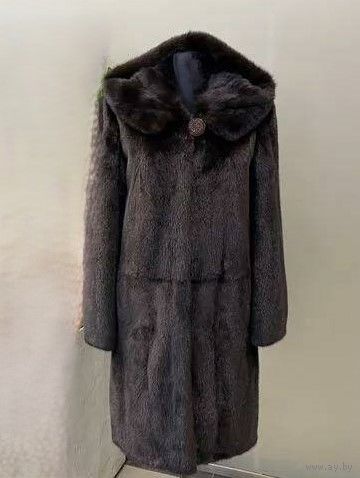 ШУБА С КАПЮШОНОМ. НОРКА НАТУРАЛЬНОГО ЦВЕТА "DARK BROWN". ДЛИНА 100 СМ.
