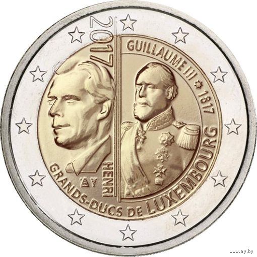 2 Евро Люксембург 2017  Великий герцог Виллем III UNC из ролла