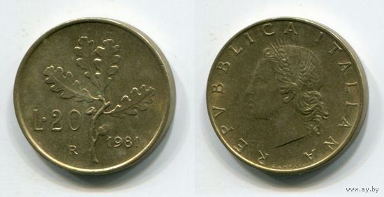Италия. 20 лир (1981, XF)