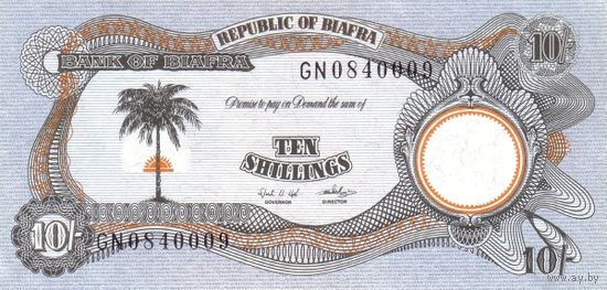 Биафра 10 шиллингов образца 1969 года UNC p4