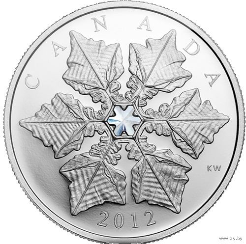 Канада 20 долларов 2012г. "Снежинка. Новый год". Монета в капсуле; подарочном футляре; номерной сертификат; коробка. СЕРЕБРО 31,39гр.(1 oz).