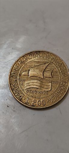 Италия 200 лир 1992