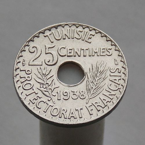 Тунис. "Французский протекторат" 25 сантимов 1938