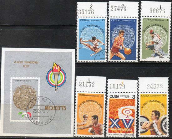 Спорт Куба 1975 год серия из 1 блока и 6 марок (см. описание)
