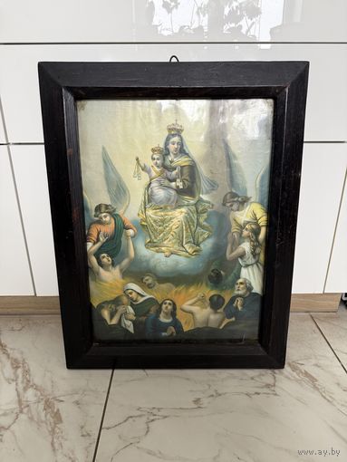 Старинная литография Дева Мария Кармельская