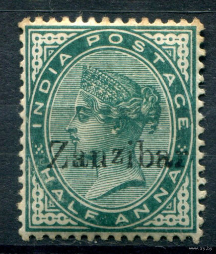 Британские колонии - Султанат Занзибар - 1895г. - королева Виктория, маленькая вторая буква z, 1/2 A - 1 марка - MH с жёлтыми пятнышками на зубчиках перфорации [Mi 1]. #4-B5-130-A-1