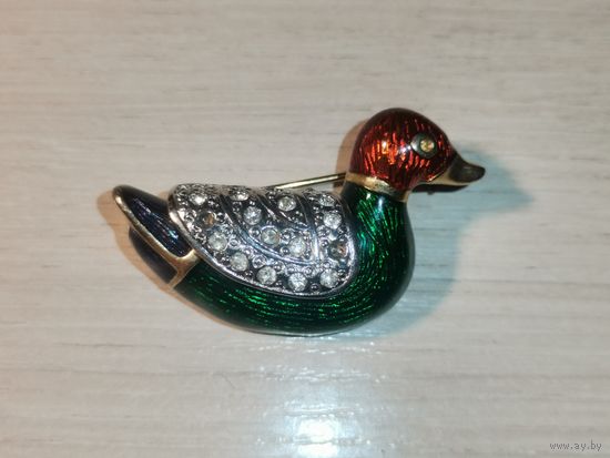 Брошь "Уточка", отсутствуют 4 мелких вставки.