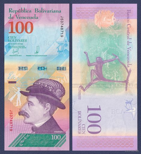 Венесуэла, 100 боливаров 2018 г, P-106 (22.03.2018, IBNS 2018, политик Самора Эсекиель), UNC