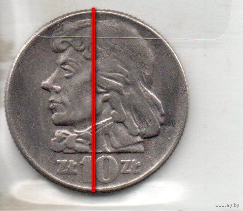 НАРОДНАЯ РЕСПУБЛИКА ПОЛЬША. 10 ЗЛОТЫХ  1960. Т. А. Б. КОСТЮШКО. Брак. Поворот.