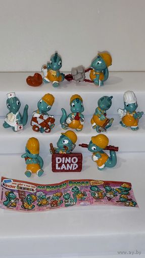 Полная коллекция Динозавры строители. ДВЕ ОЧЕНЬ РЕДКИЕ ВАРИАНТНЫЕ ФИГУРКИ. Идеальное Коллекционное состояние. Оригинальный вкладыш.