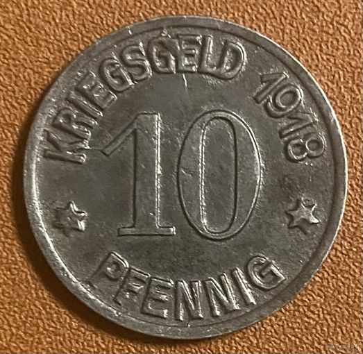 Монета 10 пфеннигов 1918 год. Кобленц. Веймарская республика.