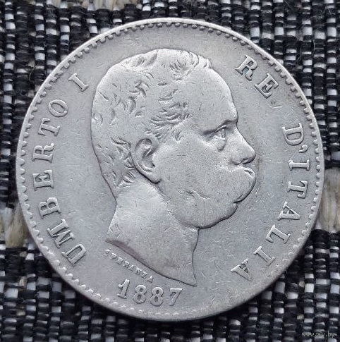 Италия 1 лира 1887 года. Серебро! Сторгуй за свою цену, предложи обмен! Y40
