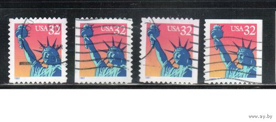 США-1997 (Мих.2802 ВА+BD+BE) , гаш., Стандарт, Статуя Свободы(одиночка), 4 зубцовки