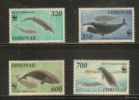 Фареры-1990(Мих.203-206) , **  ,  Морская Фауна, Киты (полная серия)