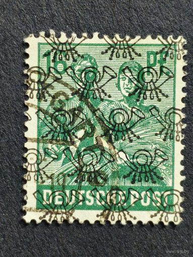 Германия 1948. Британско американская зона. Надпечатка - почтовый рожок