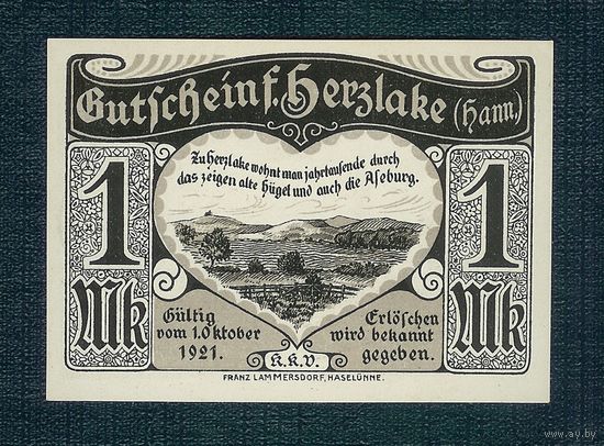 Германия, 1 марка 1921 год. UNC
