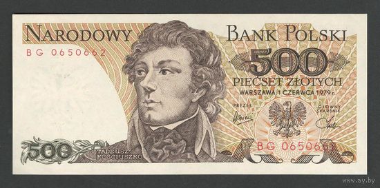 Польша 500 злотых 1979 года. Серия BG. Тип P-145c. Состояние UNC