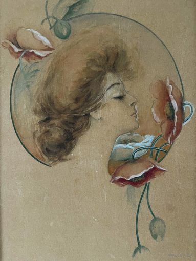 Картина Ар-нуво Модерн Art Nouveau США оригинал 20е 42х26см