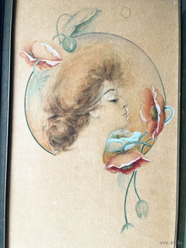 Картина Ар-нуво Модерн Art Nouveau США оригинал 20е 42х26см