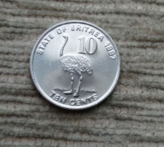Werty71 Эритрея 10 центов 1997 Страус 1991
