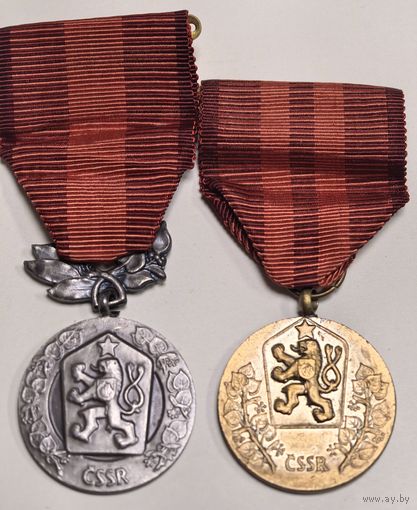 Медали ЗА ЗАСЛУГИ. Серебро.(925 проба) и Бронза. Чехословакия.