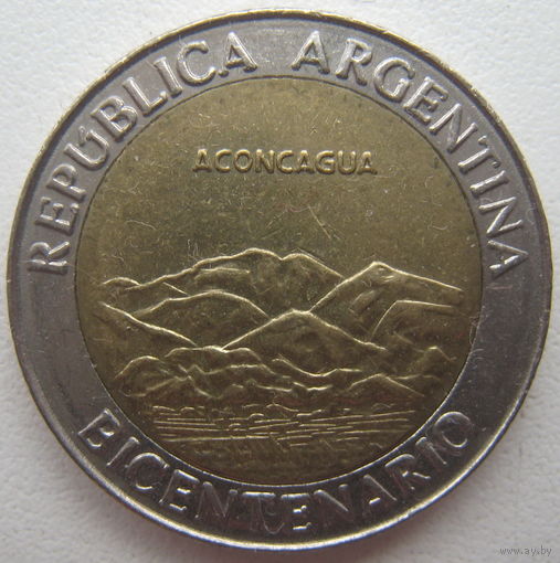 Аргентина 1 песо 2010 г. 200 лет Независимости от Испании. Гора Аконкагуа