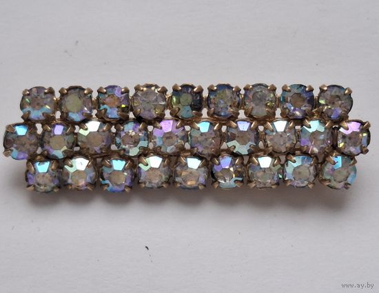 Брошь планка Aurora Borealis, кристаллы. 70-е годы, Чехословакия