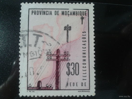 Мозамбик, колония Португалии,1965. Доплатная марка. Телефонная, телеграфная связь