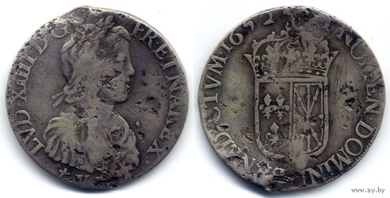 Экю 1652 V, Франция, Людовик XIV, Сен-Пале. Редкая монета!