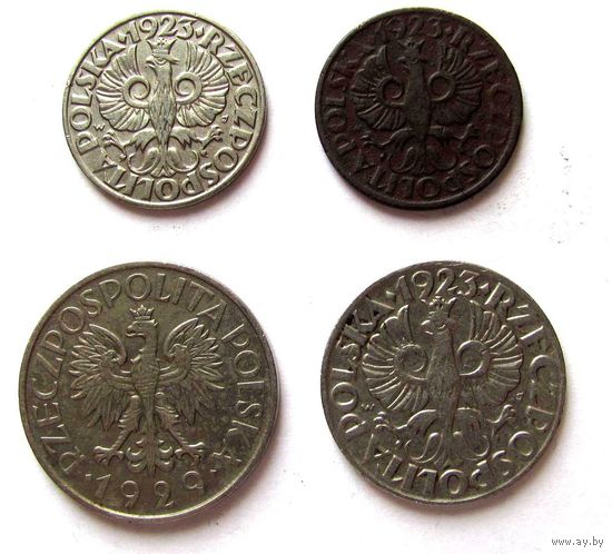 5, 20, 50 грошей 1923 г. 1 злотый 1929 г.