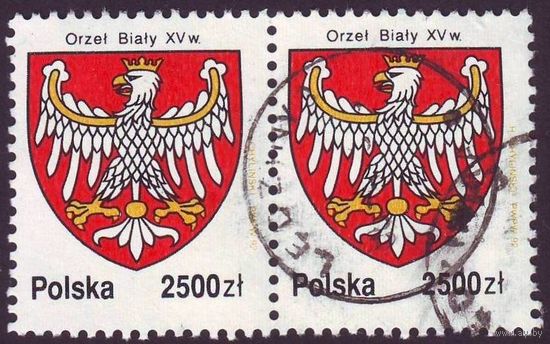История белого орла, герба Польши 1992 год сцепка из 2-х марок