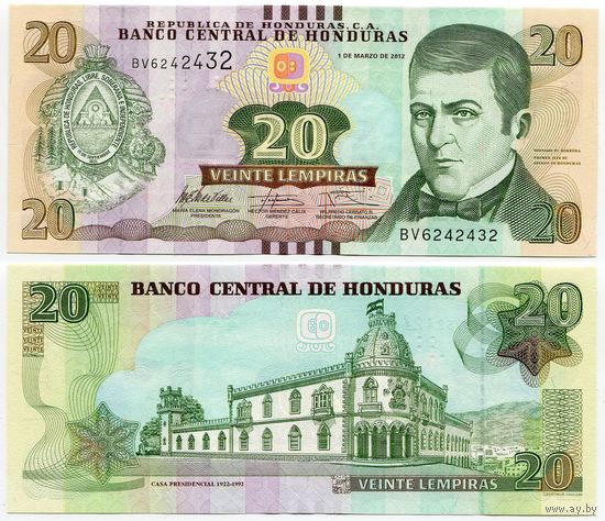 Гондурас. 20 лемпир (образца 2012 года, P100а, UNC)