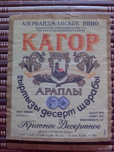 Этикетка от вина. АзССР