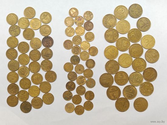 Монета 1 копейка, 2 копейки, 3 копейки, 1926-1970 гг. Одним лотом. С рубля