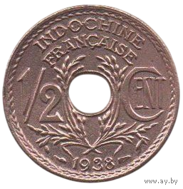 ИНДОКИТАЙСКИЙ СОЮЗ /ФРАНЦУЗСКИЙ ИНДОКИТАЙ/. 1/2 САНТИМА 1938. НЕЧАСТАЯ