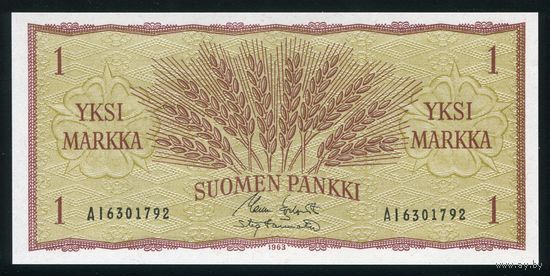 Финляндия 1 марка 1963 г. Koivisto-Tornroth. P98. UNC