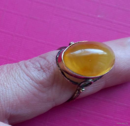 Кольцо СССР Серебро 875 Янтарь Звезда